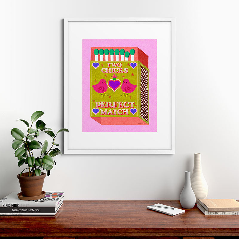 2 Chicks Perfect Match Vintage Matchbox Green & Pink Palette Framed Art Print