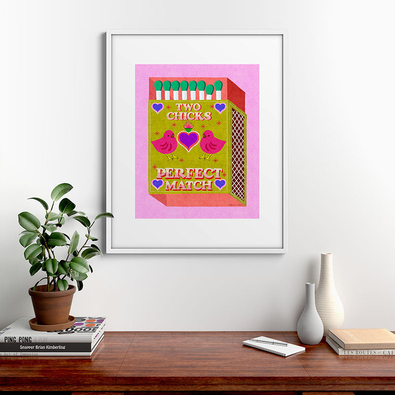2 Chicks Perfect Match Vintage Matchbox Green & Pink Palette Framed Art Print