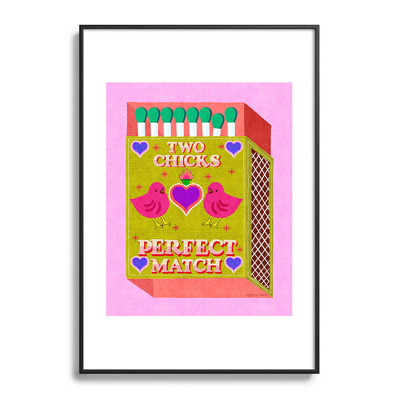 2 Chicks Perfect Match Vintage Matchbox Green & Pink Palette Framed Art Print