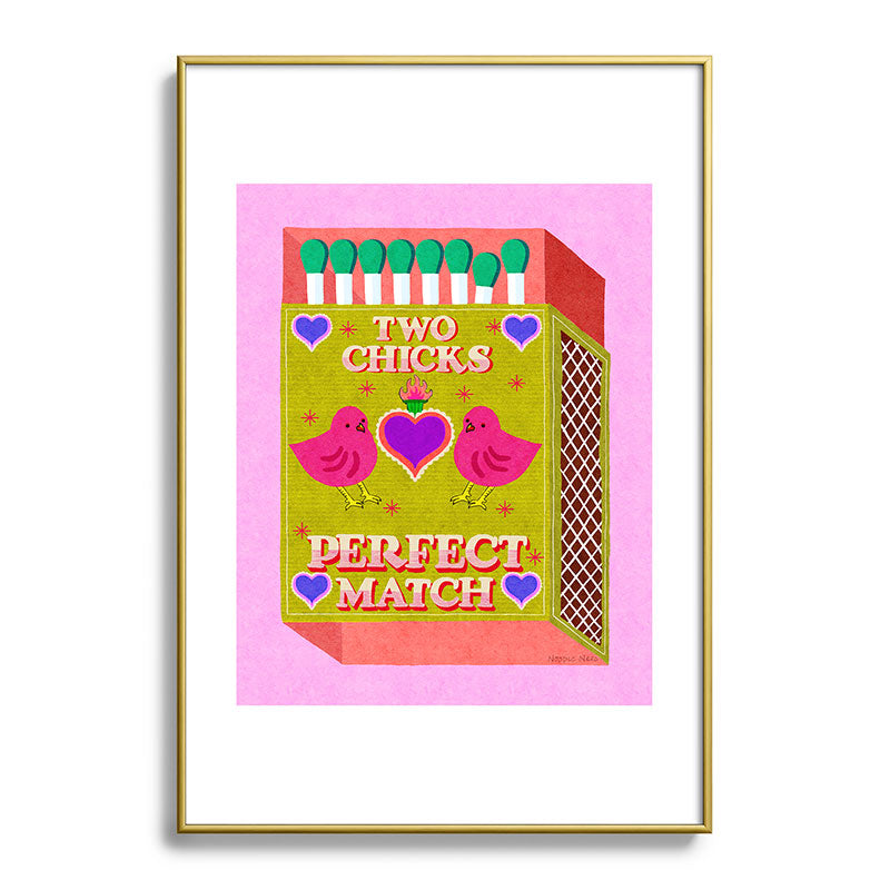 2 Chicks Perfect Match Vintage Matchbox Green & Pink Palette Framed Art Print