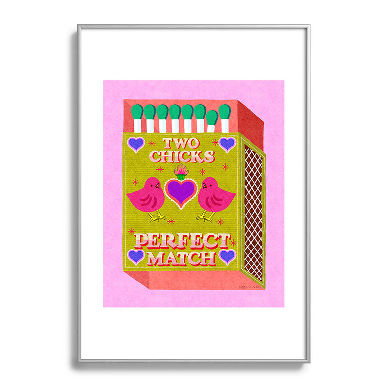 2 Chicks Perfect Match Vintage Matchbox Green & Pink Palette Framed Art Print