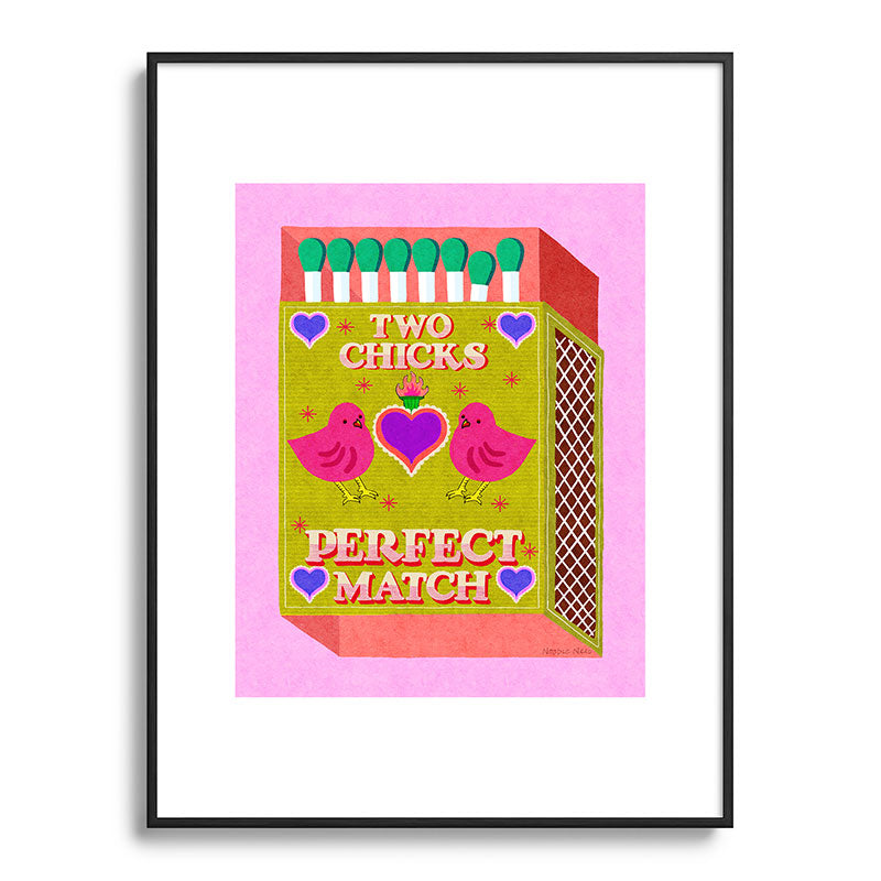 2 Chicks Perfect Match Vintage Matchbox Green & Pink Palette Framed Art Print