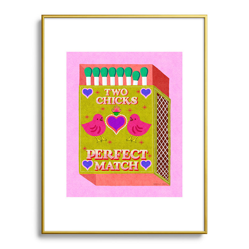 2 Chicks Perfect Match Vintage Matchbox Green & Pink Palette Framed Art Print