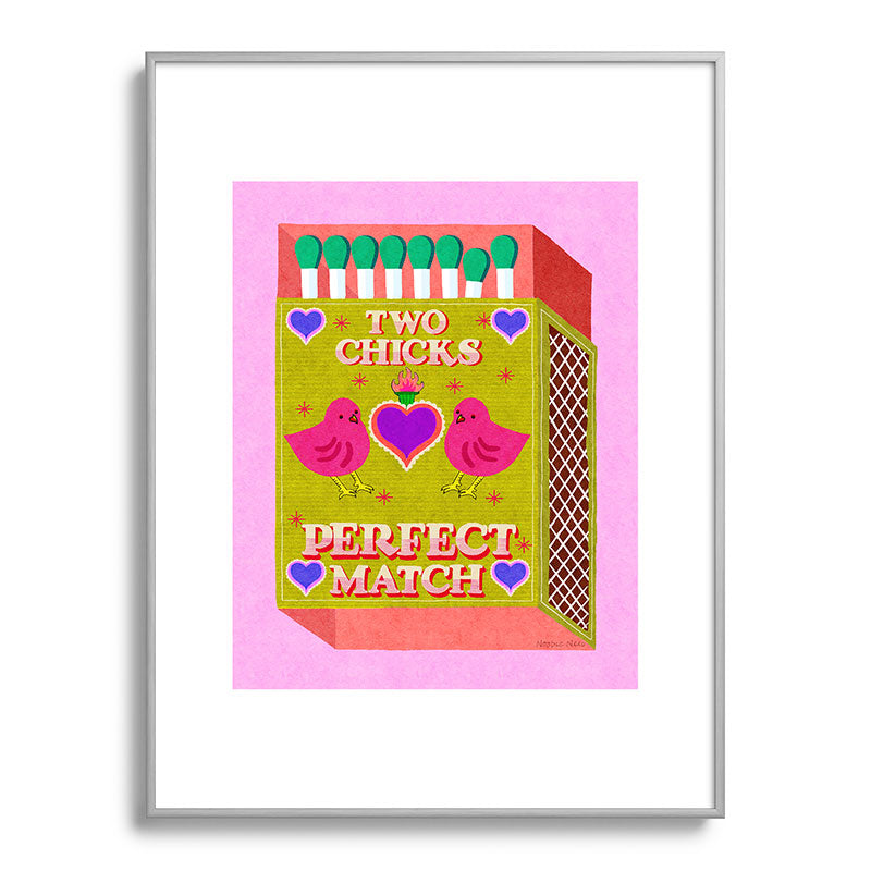 2 Chicks Perfect Match Vintage Matchbox Green & Pink Palette Framed Art Print