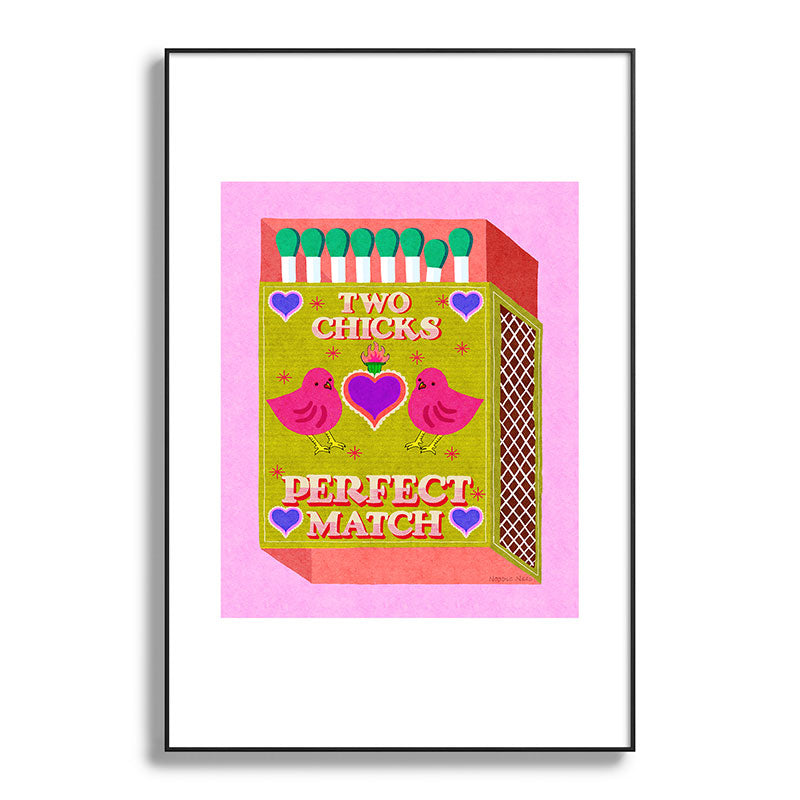2 Chicks Perfect Match Vintage Matchbox Green & Pink Palette Framed Art Print