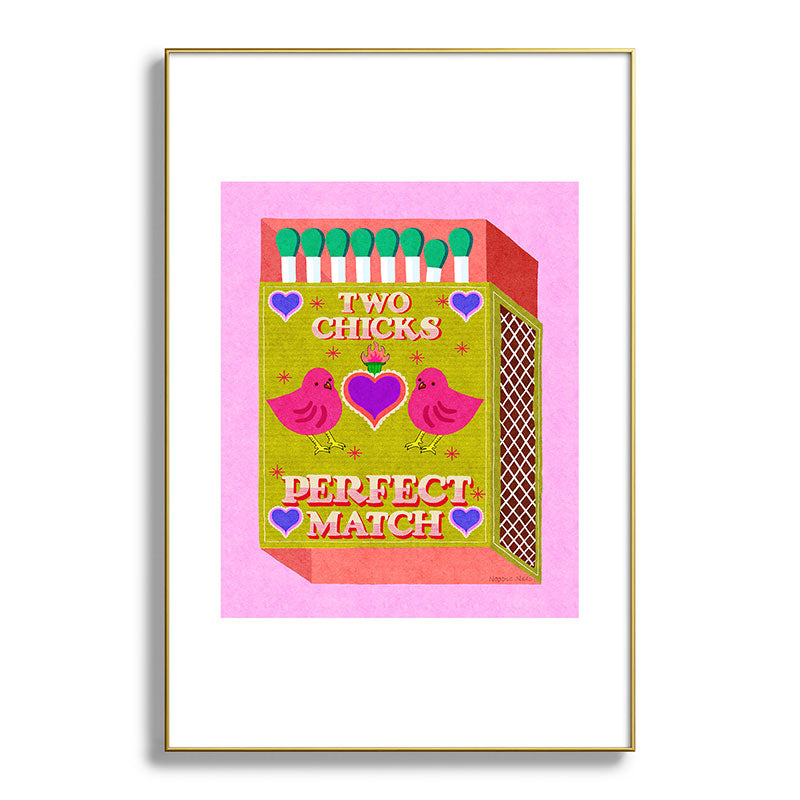 2 Chicks Perfect Match Vintage Matchbox Green & Pink Palette Framed Art Print