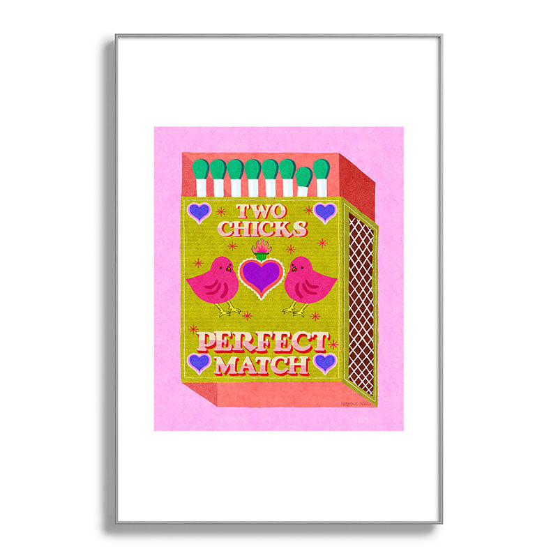 2 Chicks Perfect Match Vintage Matchbox Green & Pink Palette Framed Art Print