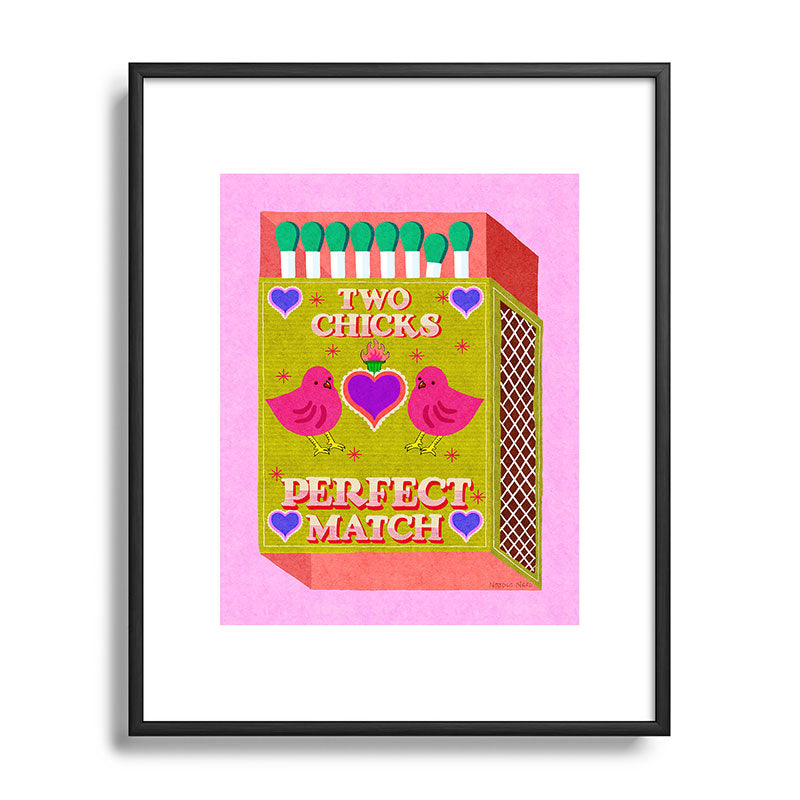 2 Chicks Perfect Match Vintage Matchbox Green & Pink Palette Framed Art Print