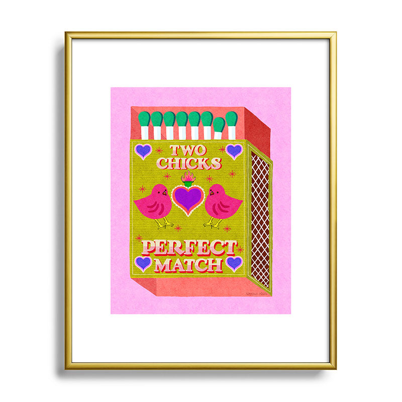 2 Chicks Perfect Match Vintage Matchbox Green & Pink Palette Framed Art Print