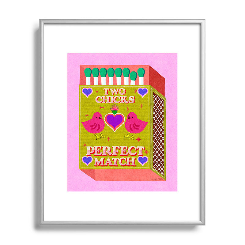 2 Chicks Perfect Match Vintage Matchbox Green & Pink Palette Framed Art Print
