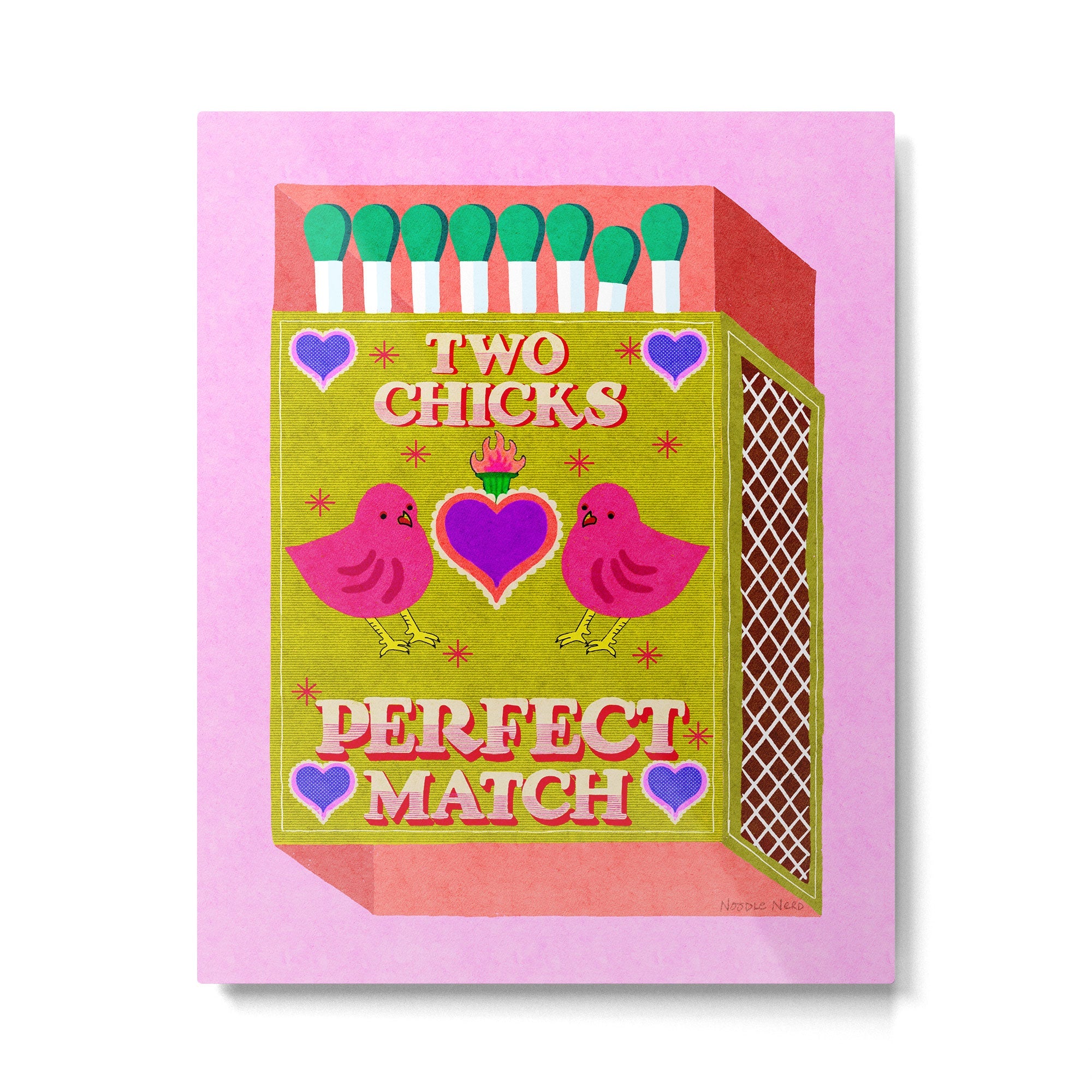 2 Chicks Perfect Match Vintage Matchbox Green & Pink Palette Metal Print