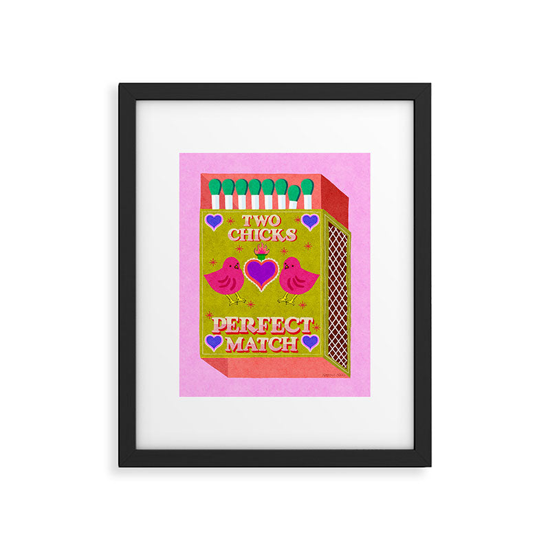 2 Chicks Perfect Match Vintage Matchbox Green & Pink Palette Framed Art Print