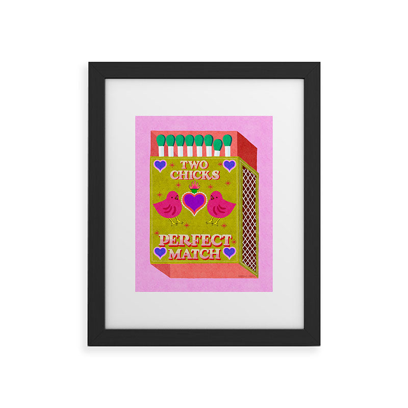 2 Chicks Perfect Match Vintage Matchbox Green & Pink Palette Framed Art Print