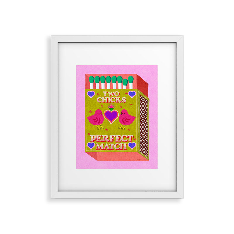 2 Chicks Perfect Match Vintage Matchbox Green & Pink Palette Framed Art Print