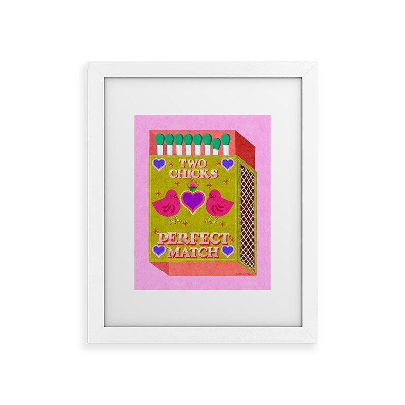 2 Chicks Perfect Match Vintage Matchbox Green & Pink Palette Framed Art Print