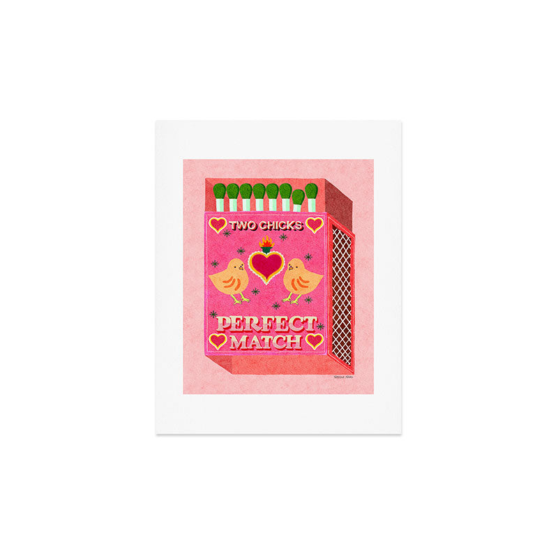 2 Chicks Perfect Match Vintage Matchbox Light Pink Palette Art Print