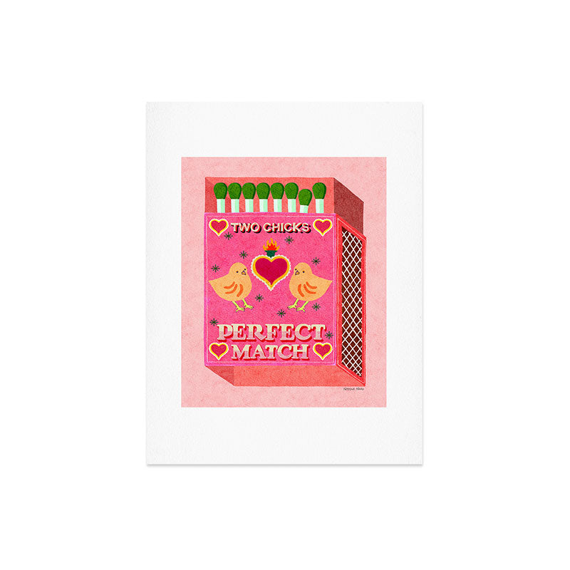 2 Chicks Perfect Match Vintage Matchbox Light Pink Palette Art Print