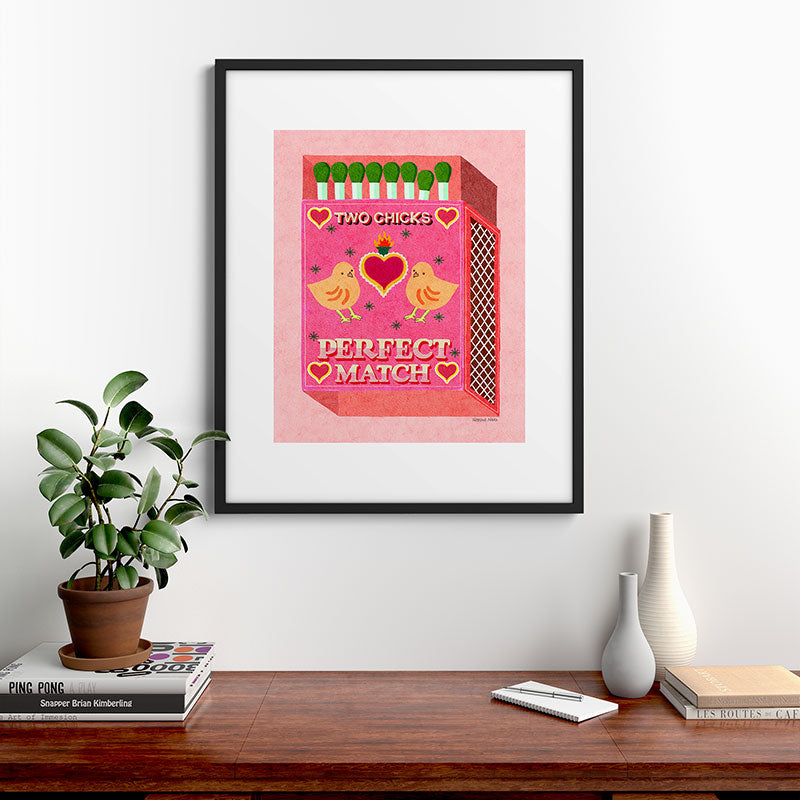 2 Chicks Perfect Match Vintage Matchbox Light Pink Palette Framed Art Print