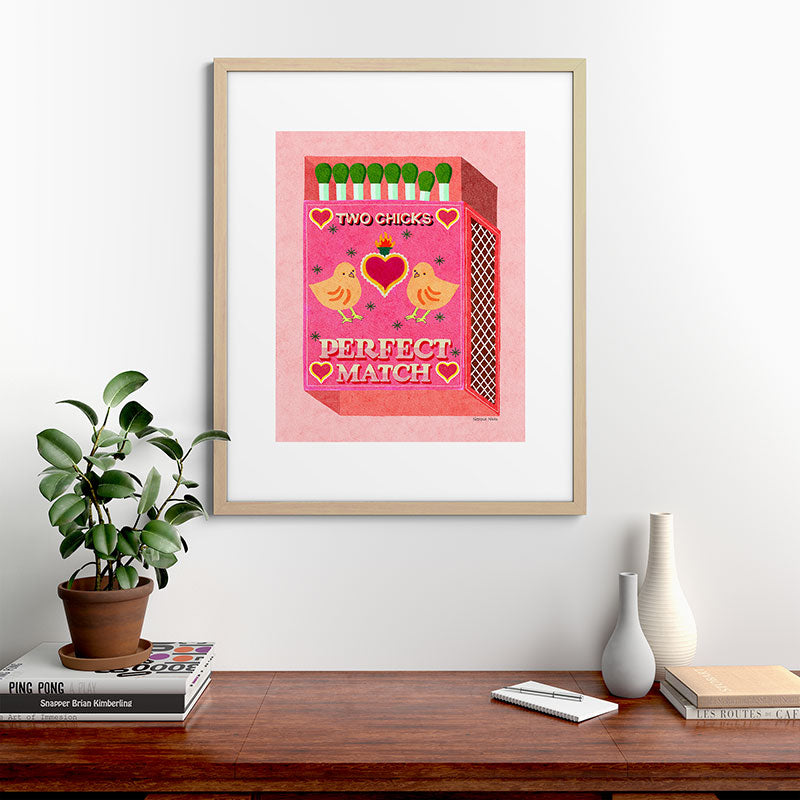 2 Chicks Perfect Match Vintage Matchbox Light Pink Palette Framed Art Print