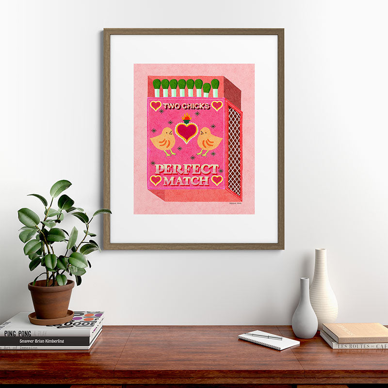 2 Chicks Perfect Match Vintage Matchbox Light Pink Palette Framed Art Print