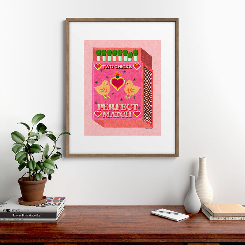 2 Chicks Perfect Match Vintage Matchbox Light Pink Palette Framed Art Print