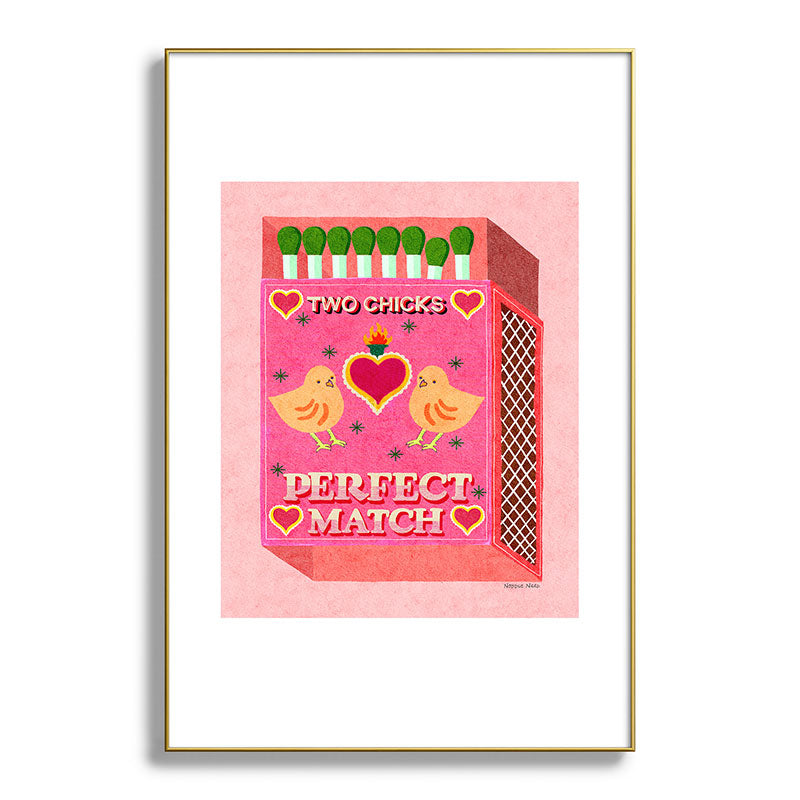 2 Chicks Perfect Match Vintage Matchbox Light Pink Palette Framed Art Print