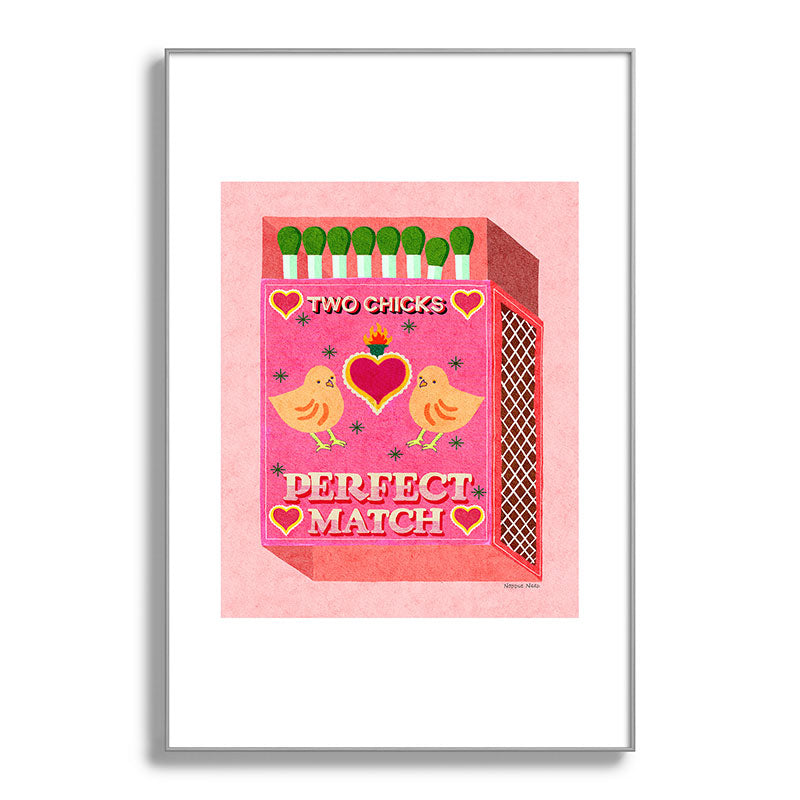 2 Chicks Perfect Match Vintage Matchbox Light Pink Palette Framed Art Print