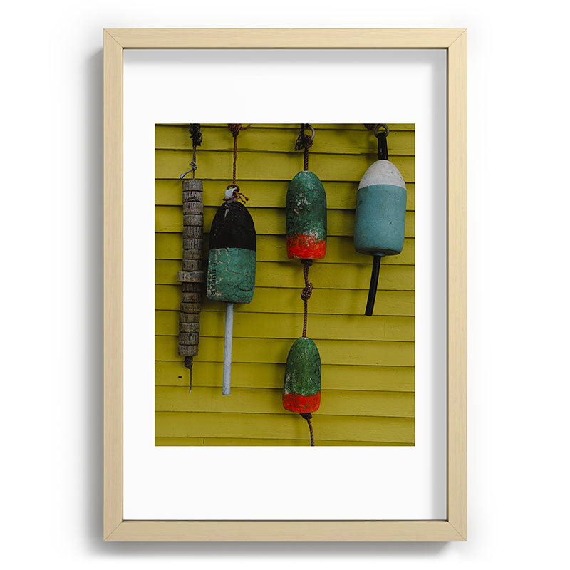 4 lobster buoys - nautical photograph ocean new england maine Framed Art Print