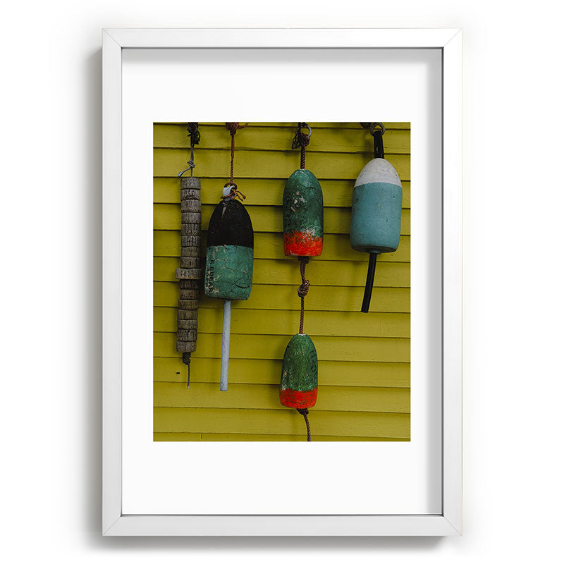 4 lobster buoys - nautical photograph ocean new england maine Framed Art Print