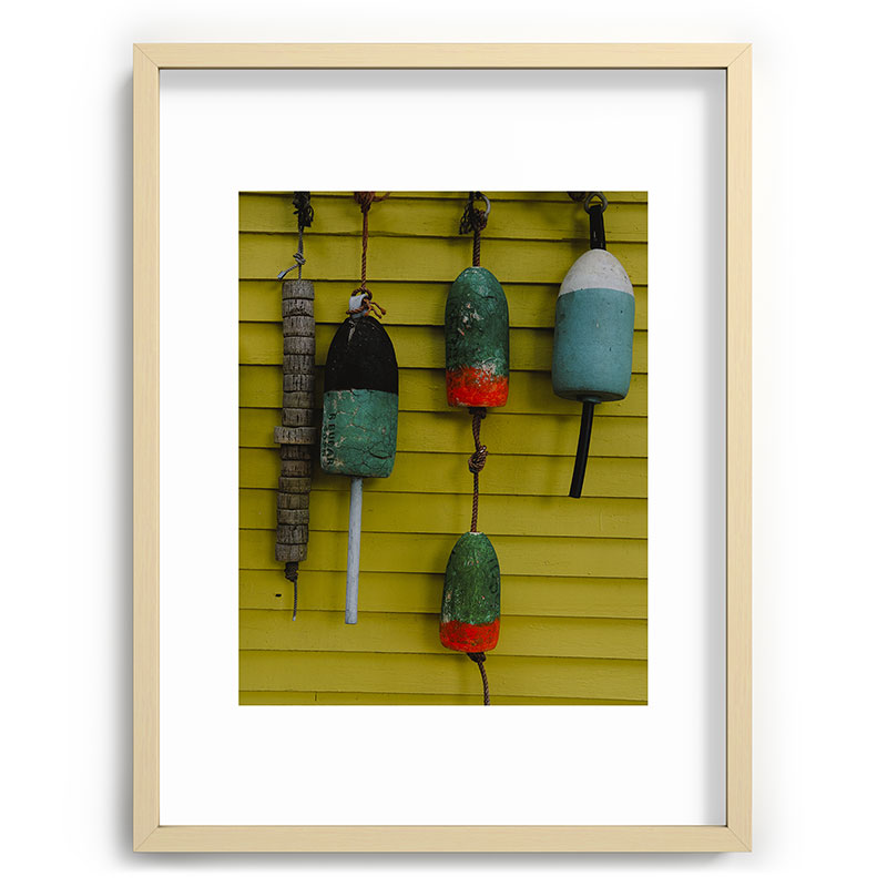 4 lobster buoys - nautical photograph ocean new england maine Framed Art Print