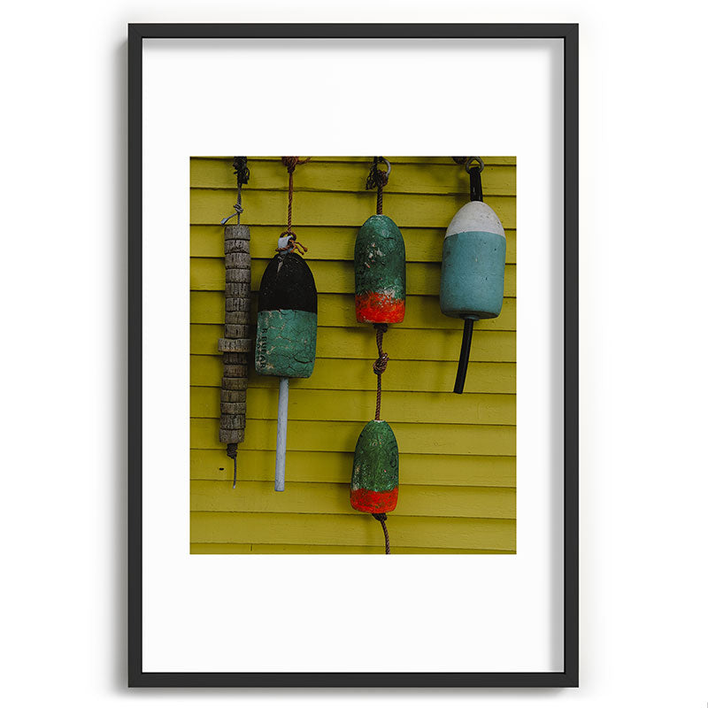 4 lobster buoys - nautical photograph ocean new england maine Framed Art Print