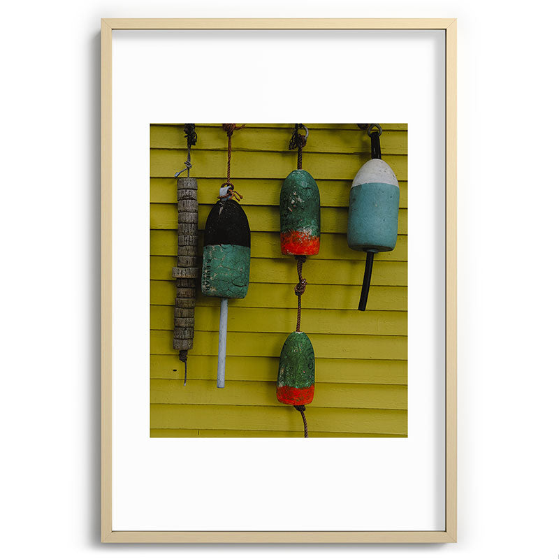 4 lobster buoys - nautical photograph ocean new england maine Framed Art Print