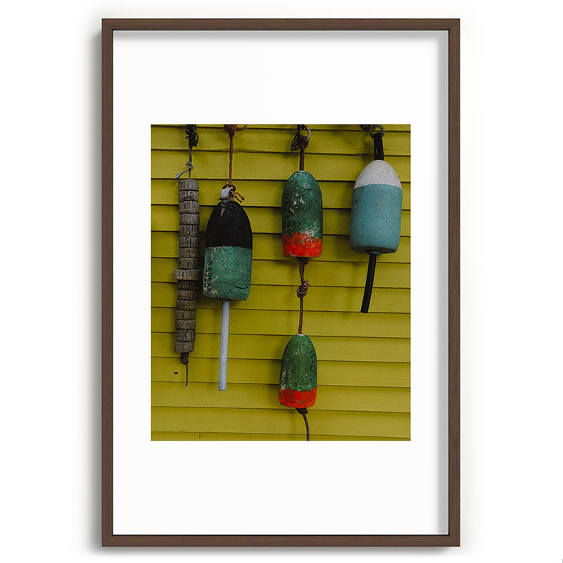 4 lobster buoys - nautical photograph ocean new england maine Framed Art Print