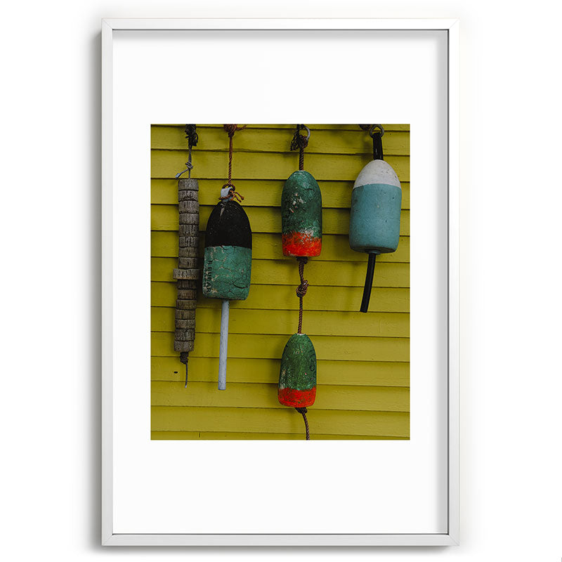 4 lobster buoys - nautical photograph ocean new england maine Framed Art Print