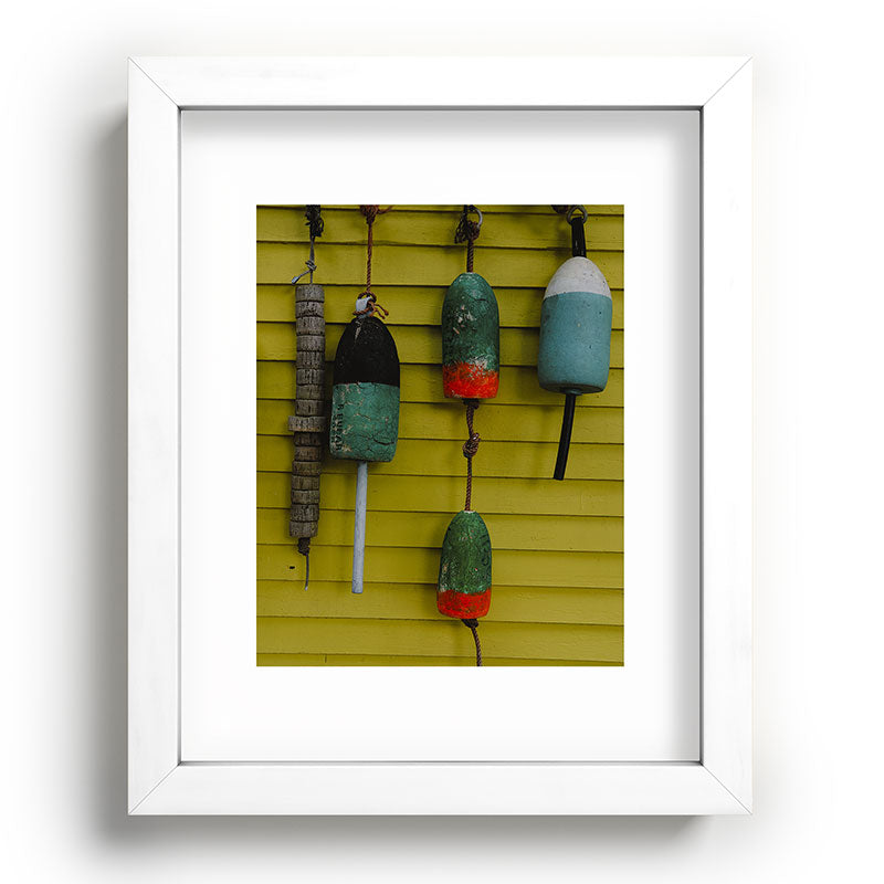 4 lobster buoys - nautical photograph ocean new england maine Framed Art Print