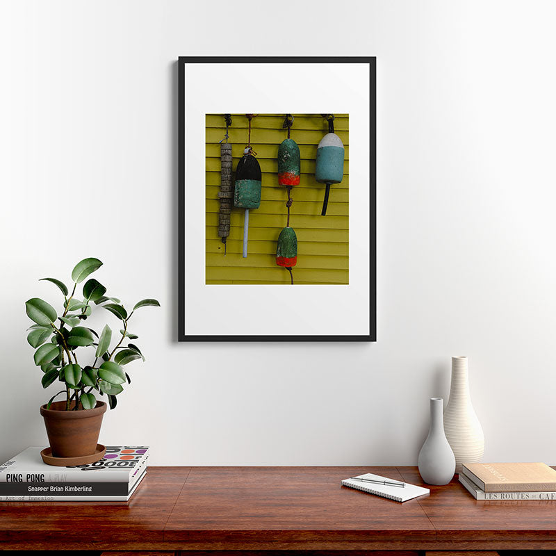 4 lobster buoys - nautical photograph ocean new england maine Framed Art Print