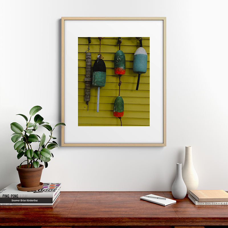 4 lobster buoys - nautical photograph ocean new england maine Framed Art Print
