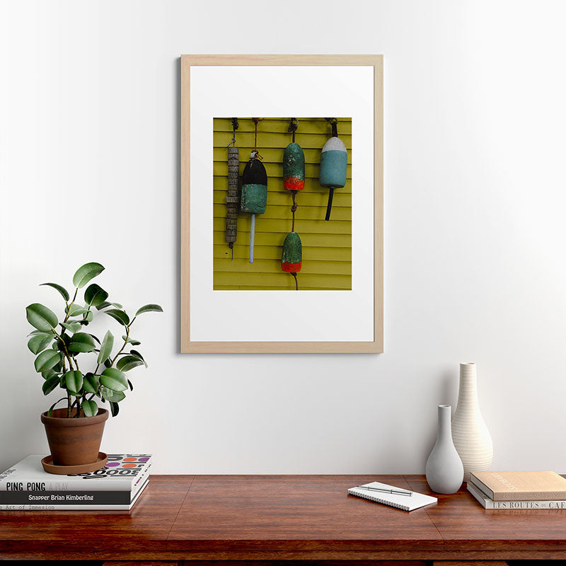 4 lobster buoys - nautical photograph ocean new england maine Framed Art Print