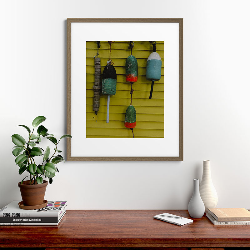 4 lobster buoys - nautical photograph ocean new england maine Framed Art Print