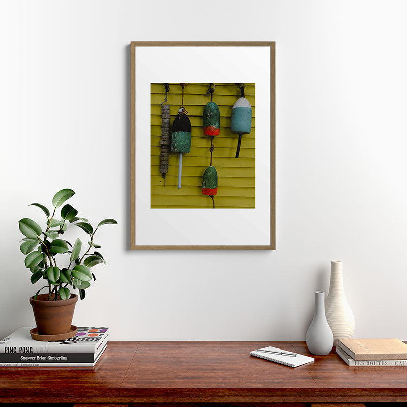 4 lobster buoys - nautical photograph ocean new england maine Framed Art Print
