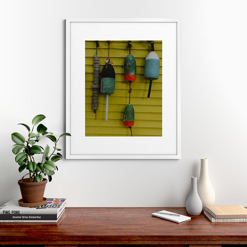 4 lobster buoys - nautical photograph ocean new england maine Framed Art Print