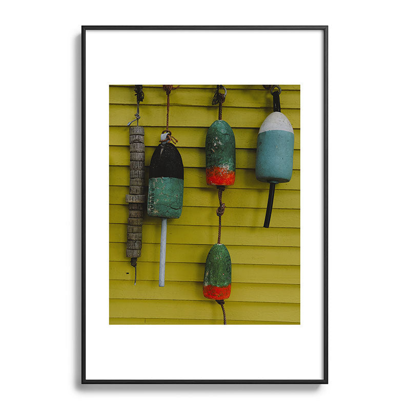 4 lobster buoys - nautical photograph ocean new england maine Framed Art Print