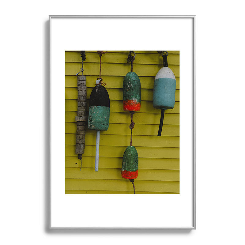 4 lobster buoys - nautical photograph ocean new england maine Framed Art Print