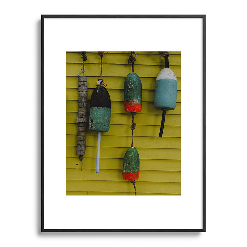 4 lobster buoys - nautical photograph ocean new england maine Framed Art Print