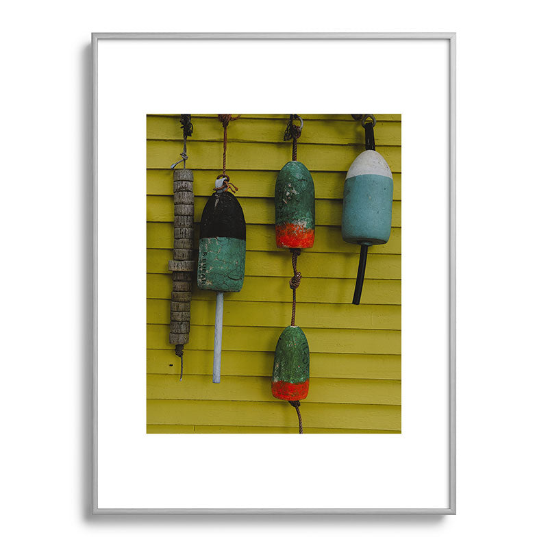 4 lobster buoys - nautical photograph ocean new england maine Framed Art Print