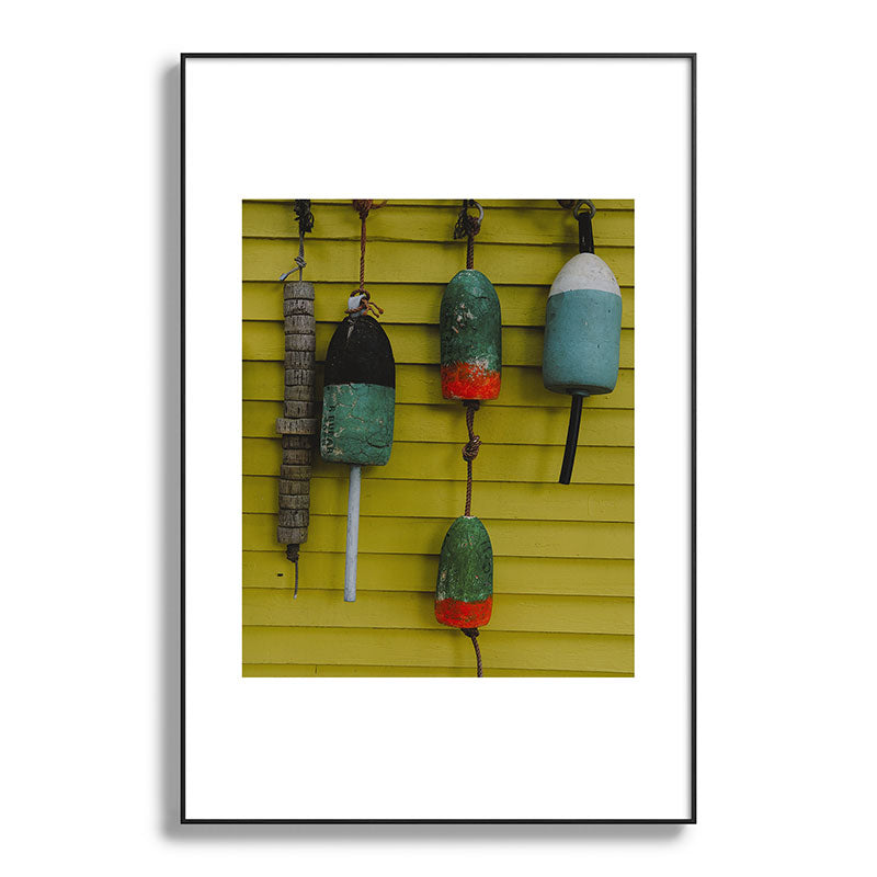 4 lobster buoys - nautical photograph ocean new england maine Framed Art Print