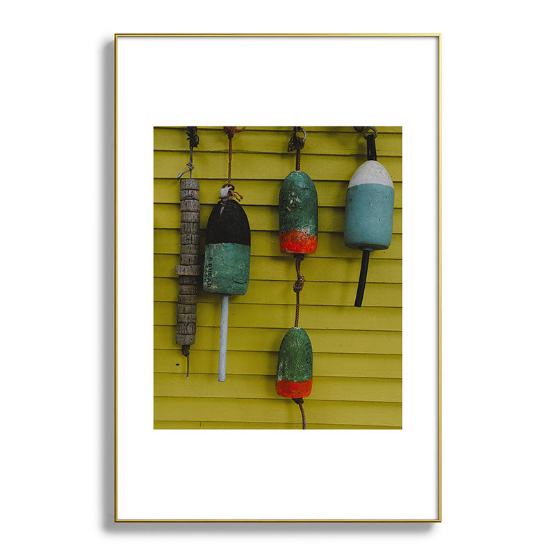 4 lobster buoys - nautical photograph ocean new england maine Framed Art Print