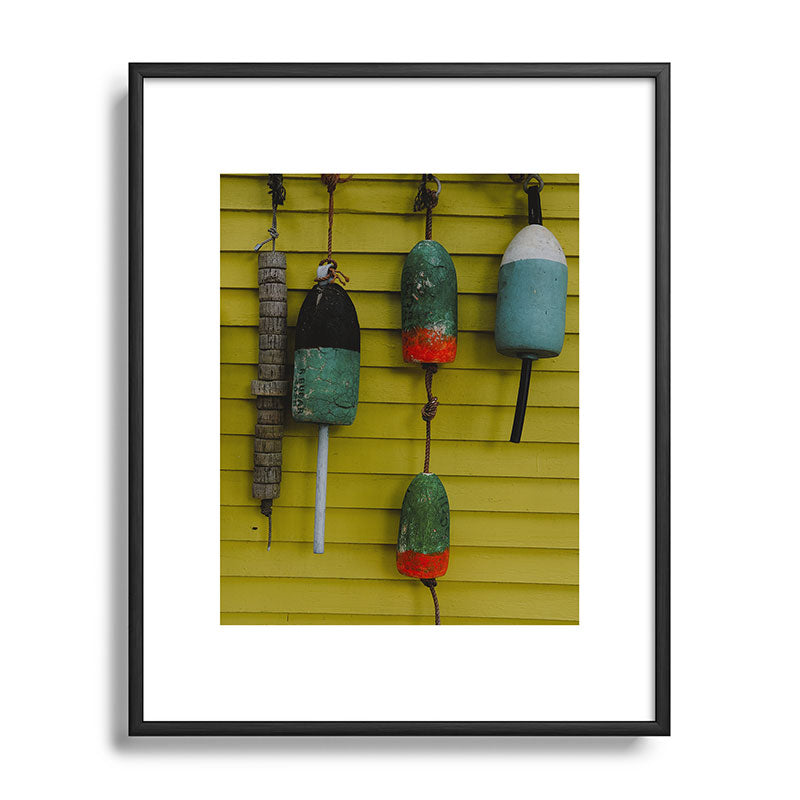 4 lobster buoys - nautical photograph ocean new england maine Framed Art Print