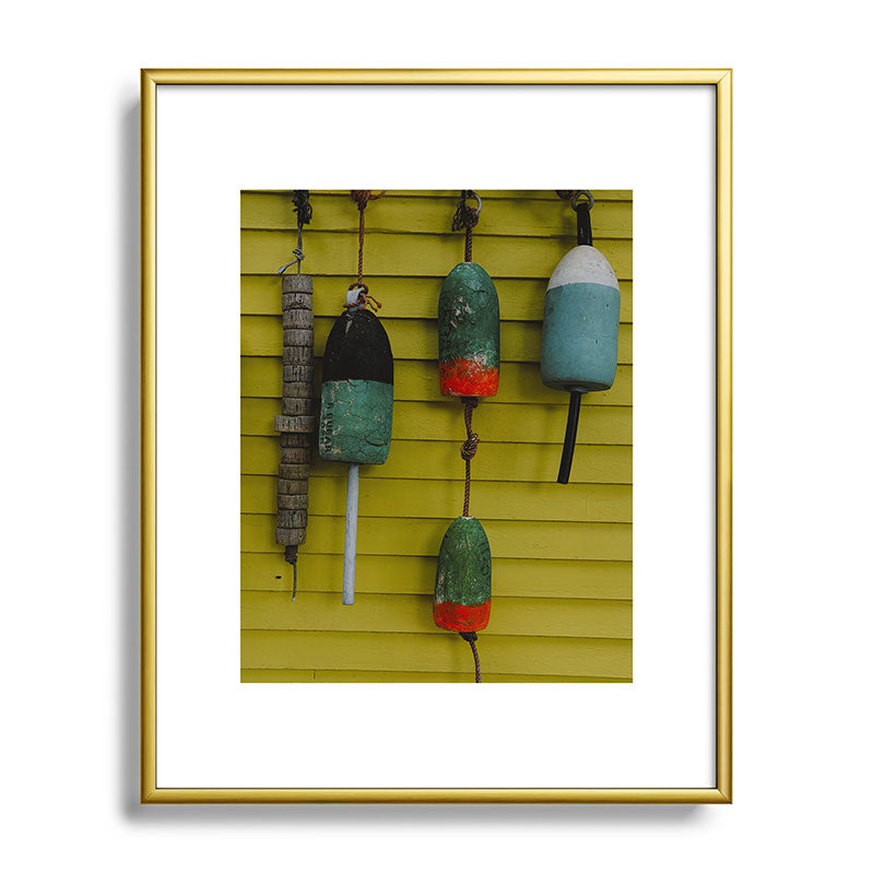 4 lobster buoys - nautical photograph ocean new england maine Framed Art Print