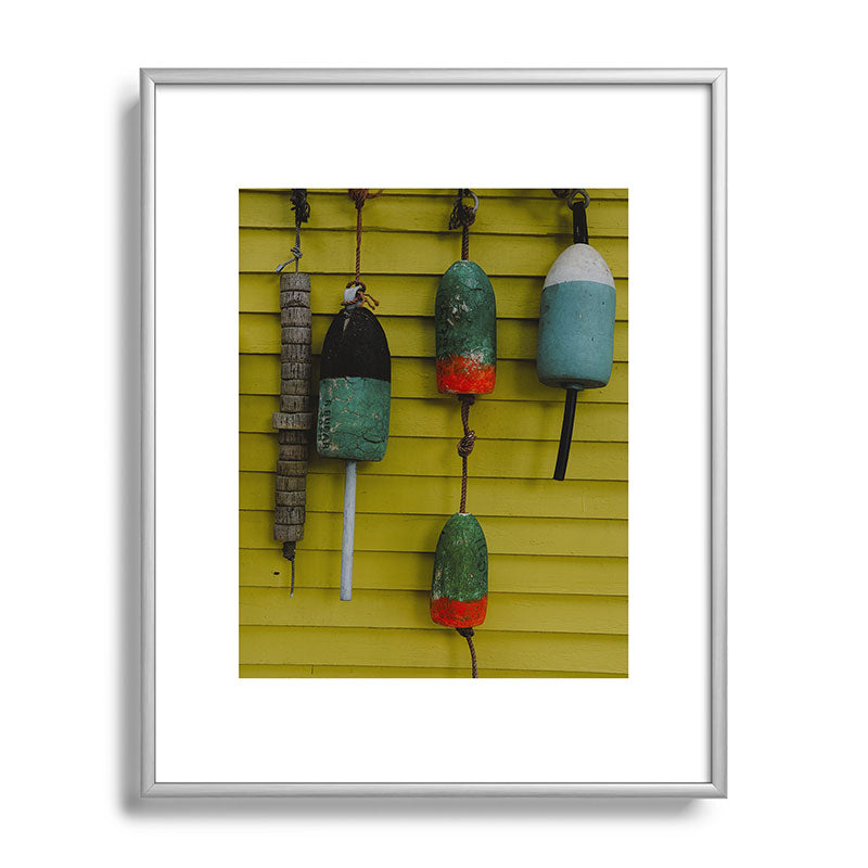 4 lobster buoys - nautical photograph ocean new england maine Framed Art Print